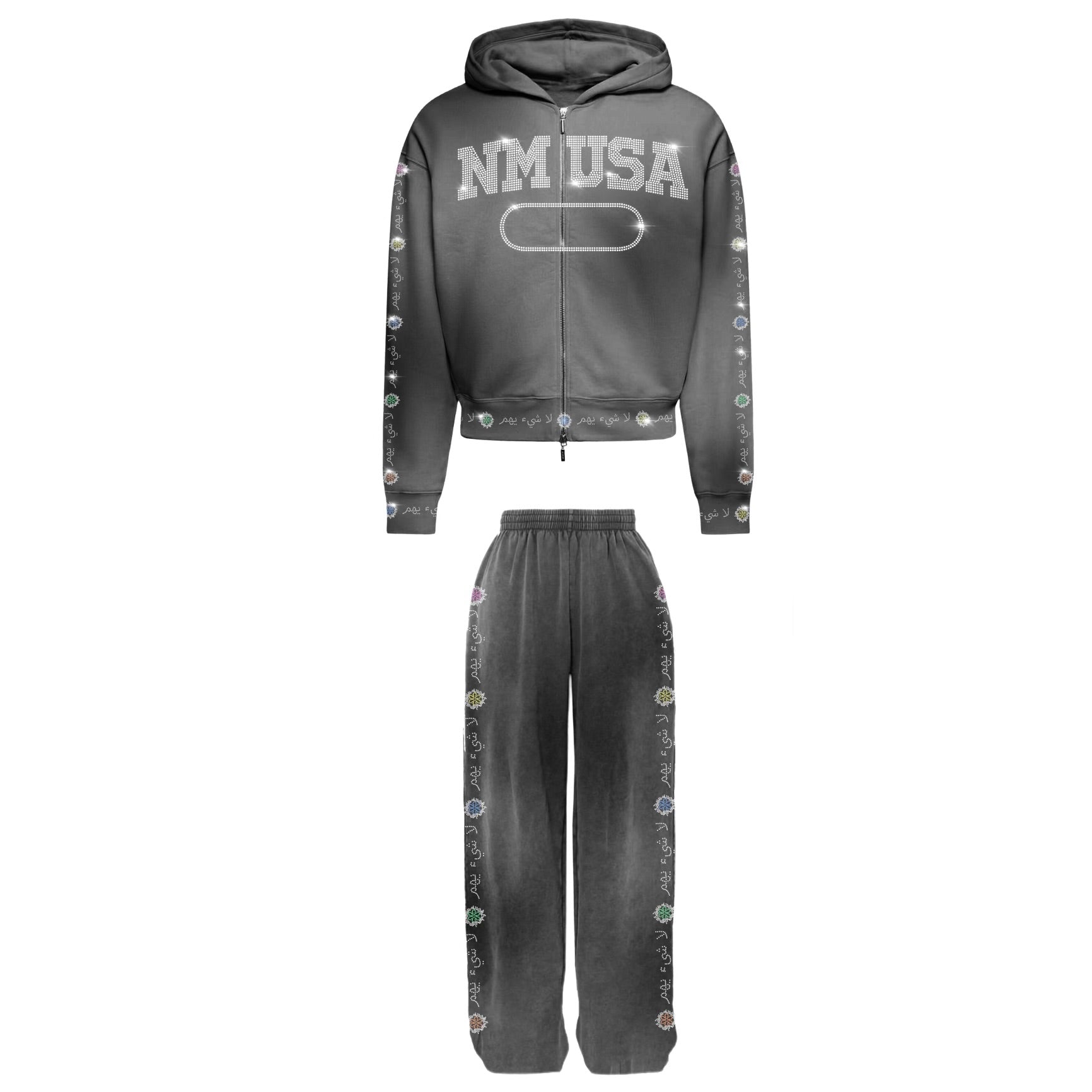 N*M V2 “Rhinestone” Grey Sweatsuit Set
